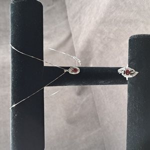 925 Silver Red Ruby CZ Pendant, 18" 1mm Box Chain, Rhodalite Garnet CZ Ring Sz 8
